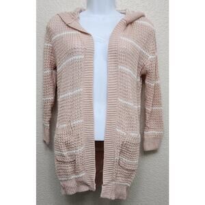 Emma & Elsa Pink White Striped Hooded Cardigan Sweater 14 Girls Lightweight Soft